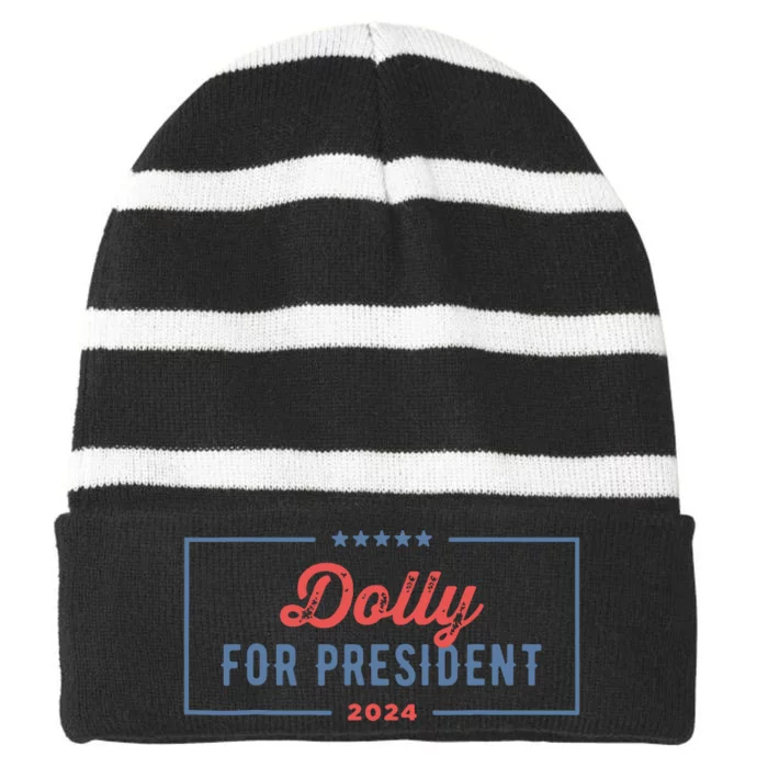 Dolly For President 2024 Retro Striped Beanie with Solid Band