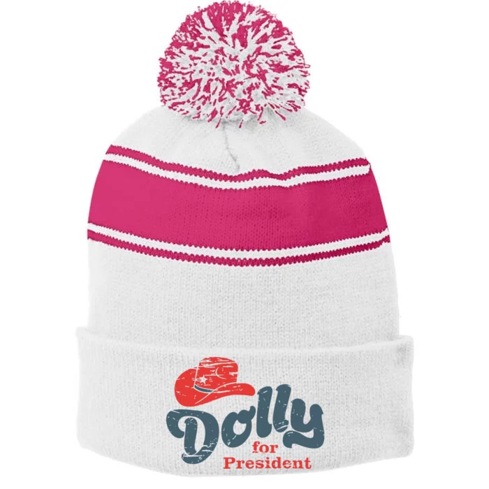 Dolly For President Stripe Pom Pom Beanie