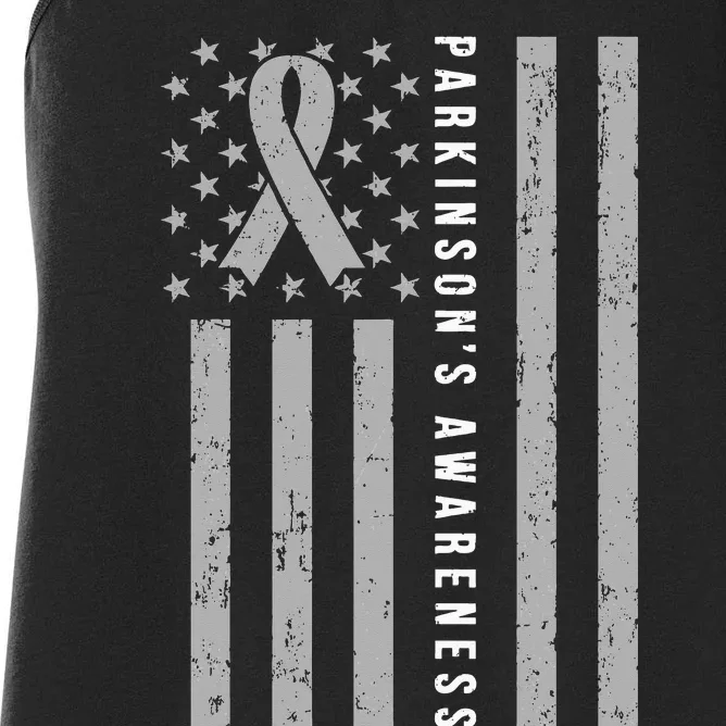 Disease Flag Parkinsons Awareness Ribbon Gray Women's Racerback Tank