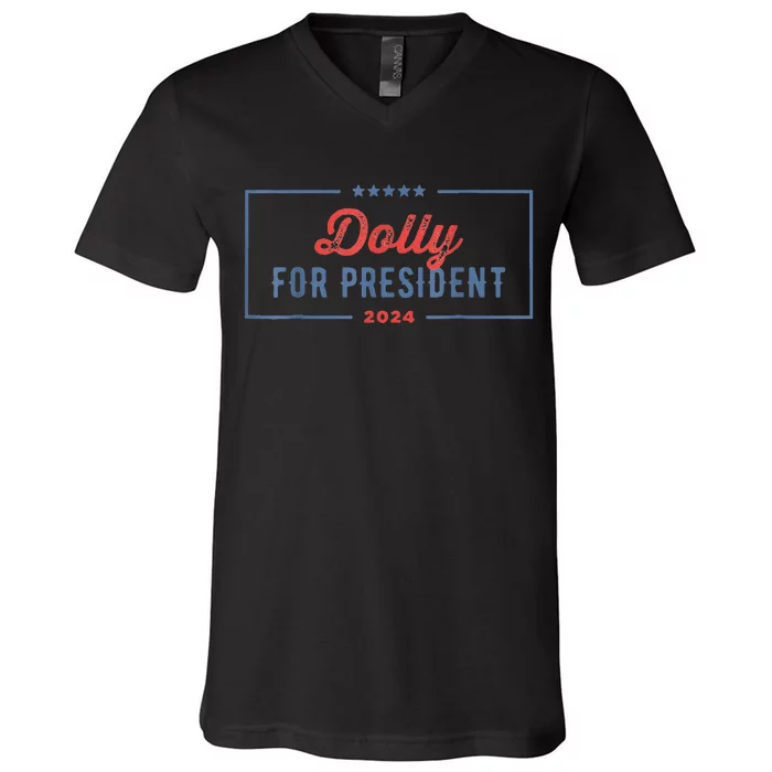 Dolly For President 2024 Retro V-Neck T-Shirt