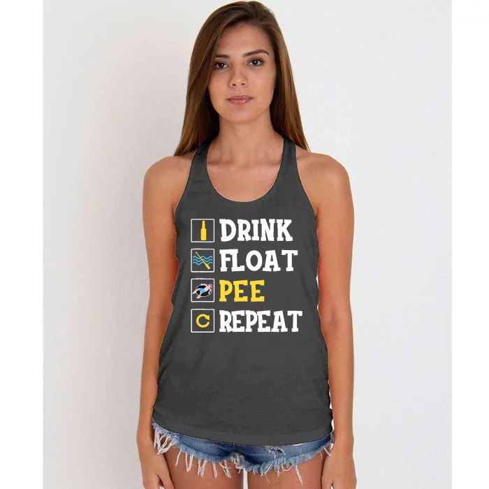 Drink Float Pee Repeat Funny Float Trip Tubing Canoeing Women's Knotted Racerback Tank