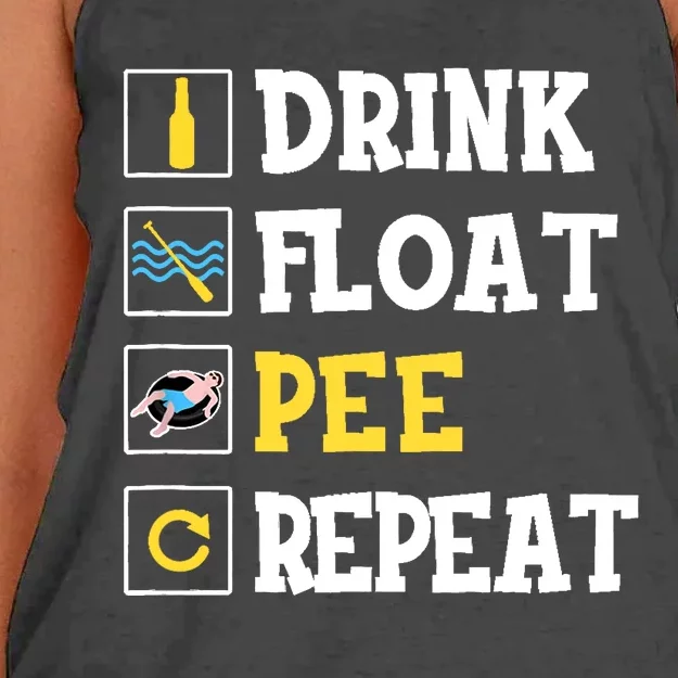 Drink Float Pee Repeat Funny Float Trip Tubing Canoeing Women's Knotted Racerback Tank