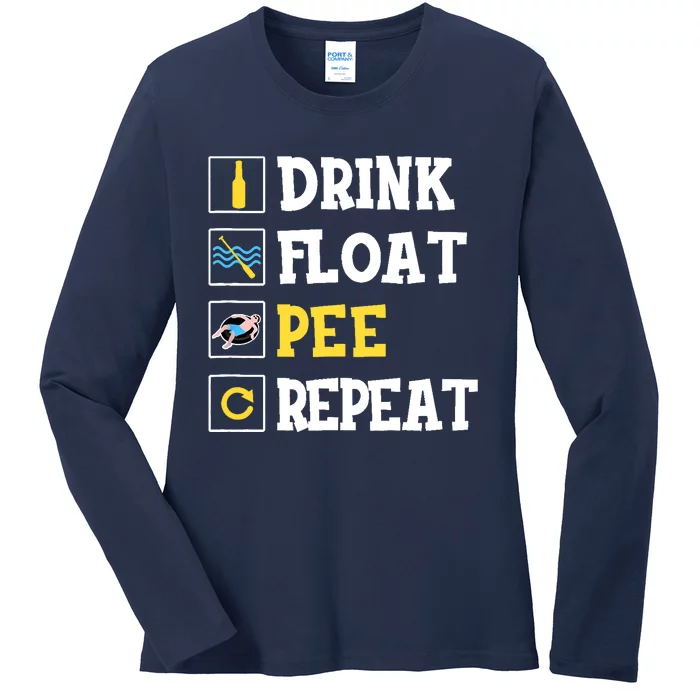 Drink Float Pee Repeat Funny Float Trip Tubing Canoeing Ladies Long Sleeve Shirt