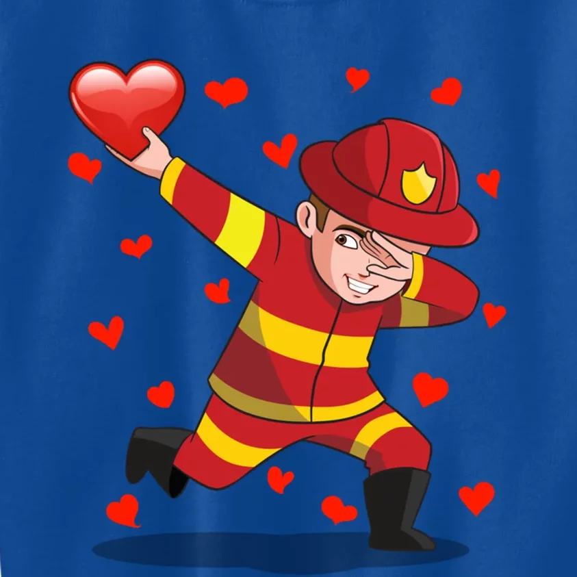 Dabbing Firefighter Red Heart Love Valentines Day Lover Gift Cool Gift Kids Sweatshirt