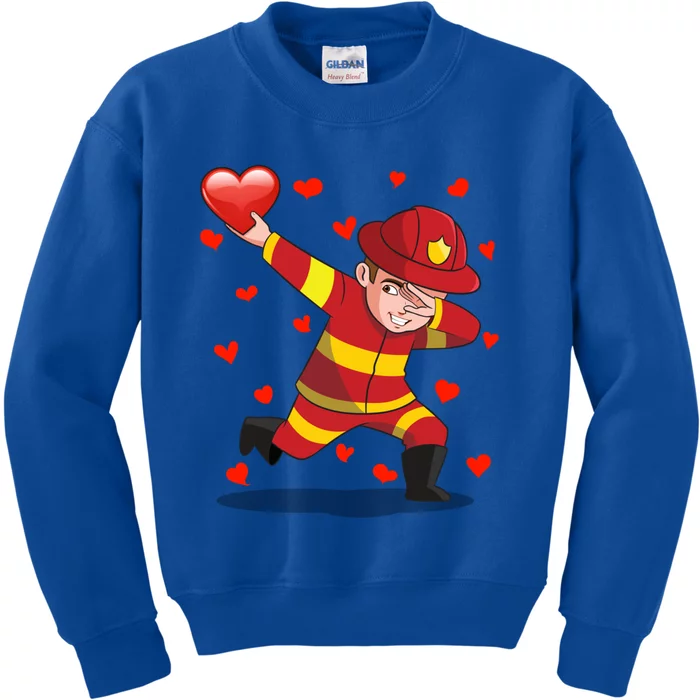 Dabbing Firefighter Red Heart Love Valentines Day Lover Gift Cool Gift Kids Sweatshirt