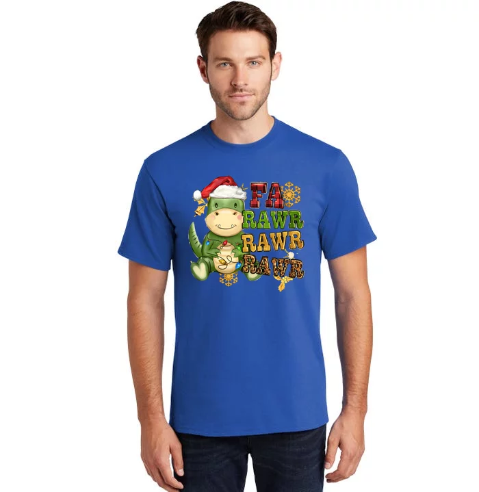 Dinosaur Fa Ra Ra Ra Rawr Trex Santa Hat Christmas Pajamas Gift Tall T-Shirt