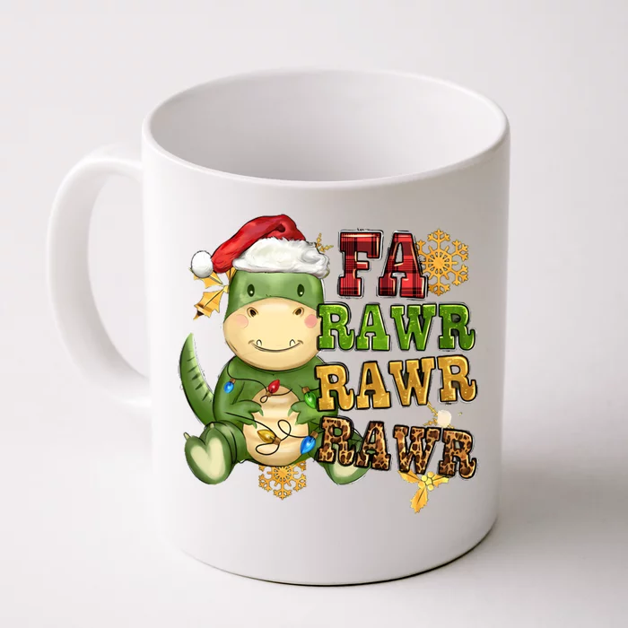 Dinosaur Fa Ra Ra Ra Rawr Trex Santa Hat Christmas Pajamas Gift Front & Back Coffee Mug