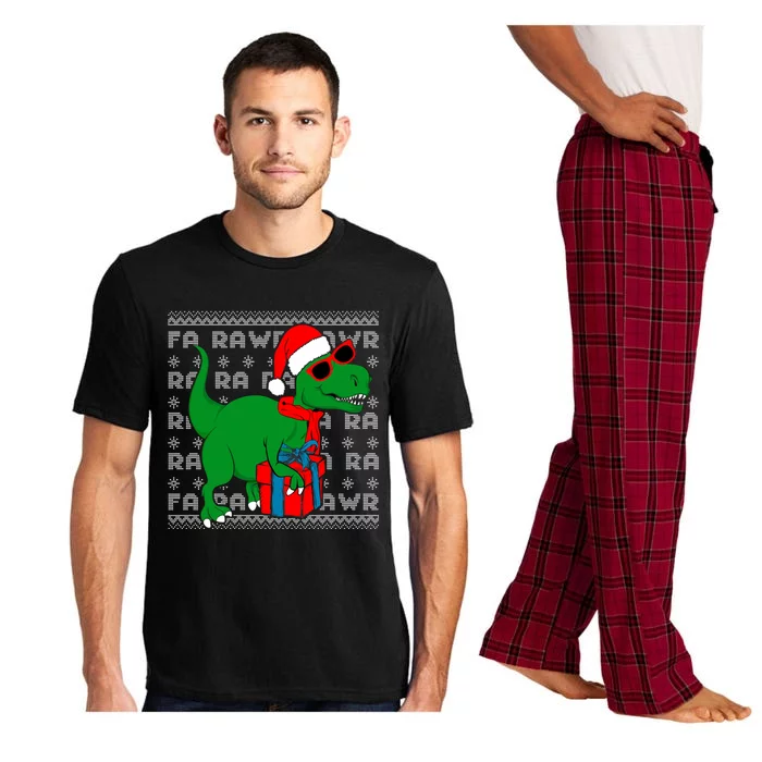 Dinosaur Fa Rawr Rawr T Rex Santa Ugly Xmas Funny Holiday Gift Pajama Set