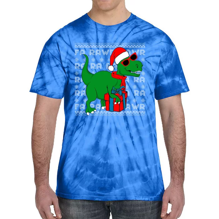 Dinosaur Fa Rawr Rawr T Rex Santa Ugly Xmas Funny Holiday Gift Tie-Dye T-Shirt