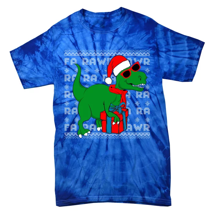 Dinosaur Fa Rawr Rawr T Rex Santa Ugly Xmas Funny Holiday Gift Tie-Dye T-Shirt