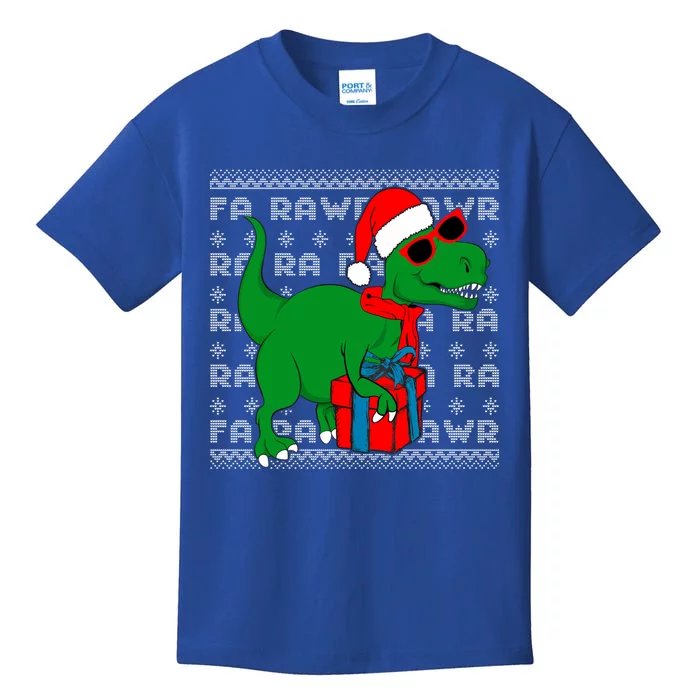 Dinosaur Fa Rawr Rawr T Rex Santa Ugly Xmas Funny Holiday Gift Kids T-Shirt