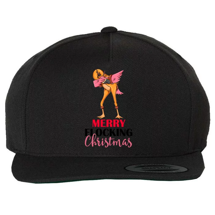 Dabbing Flamingo Reindeer Merry Flocking Christmas Pun Gift Wool Snapback Cap