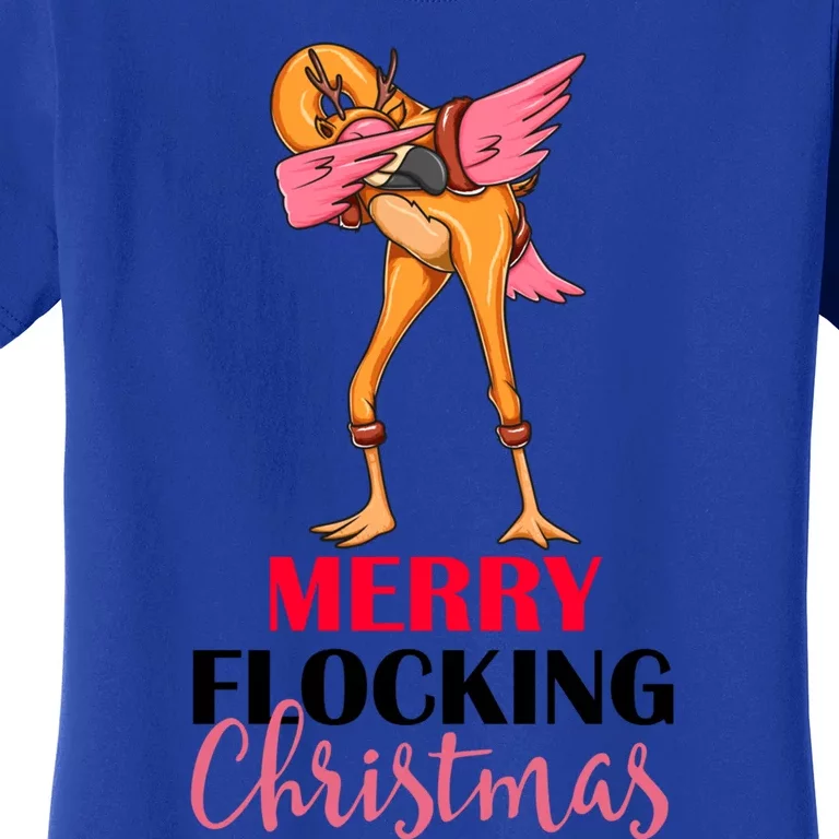 Dabbing Flamingo Reindeer Merry Flocking Christmas Pun Gift Women's T-Shirt