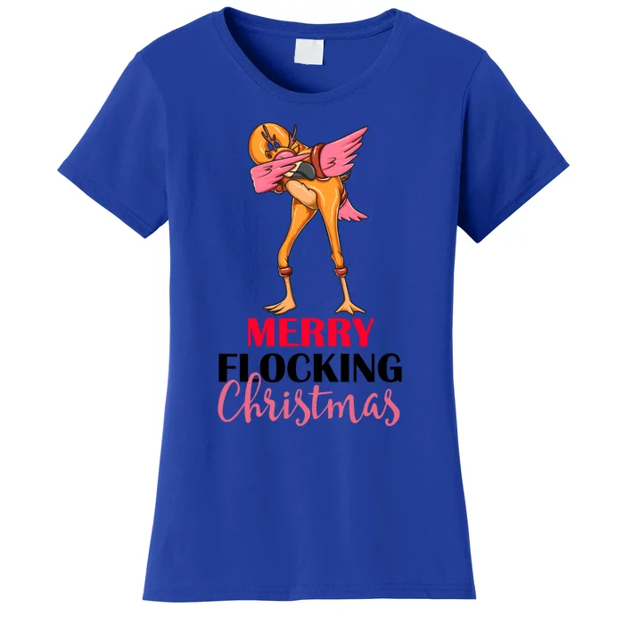 Dabbing Flamingo Reindeer Merry Flocking Christmas Pun Gift Women's T-Shirt