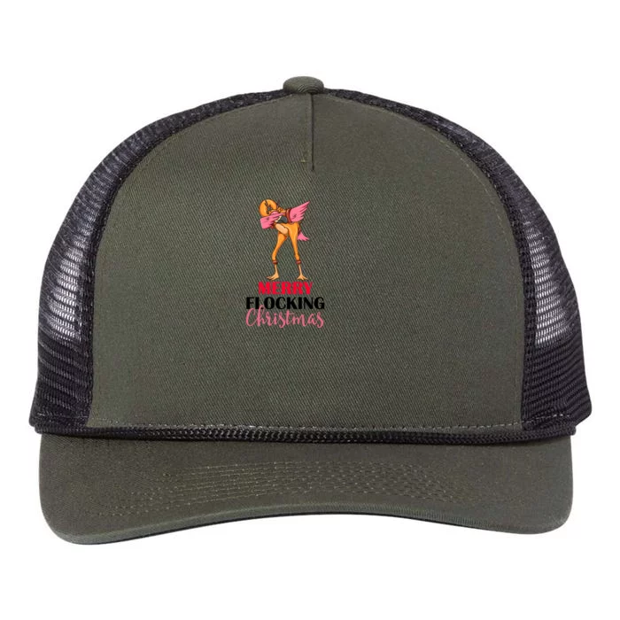 Dabbing Flamingo Reindeer Merry Flocking Christmas Pun Gift Retro Rope Trucker Hat Cap