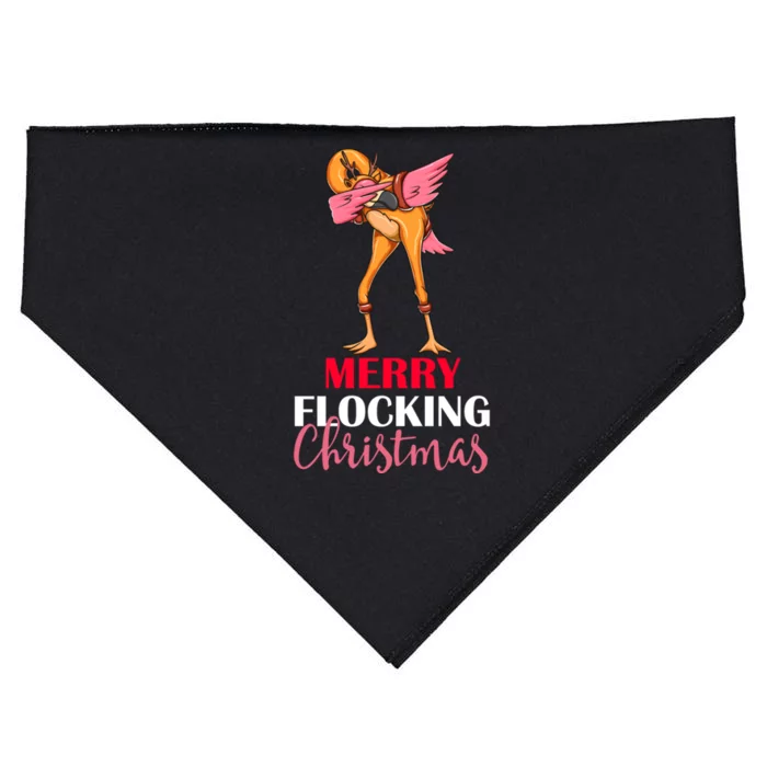 Dabbing Flamingo Reindeer Merry Flocking Christmas Pun Cute Gift USA-Made Doggie Bandana