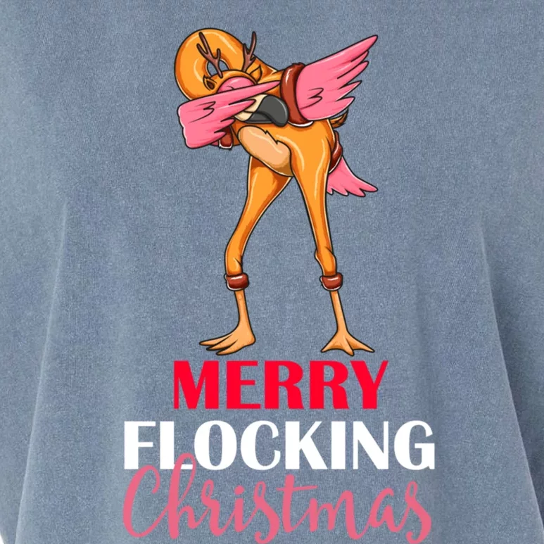 Dabbing Flamingo Reindeer Merry Flocking Christmas Pun Cute Gift Garment-Dyed Women's Muscle Tee