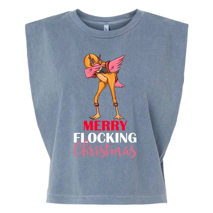 Dabbing Flamingo Reindeer Merry Flocking Christmas Pun Cute Gift Garment-Dyed Women's Muscle Tee