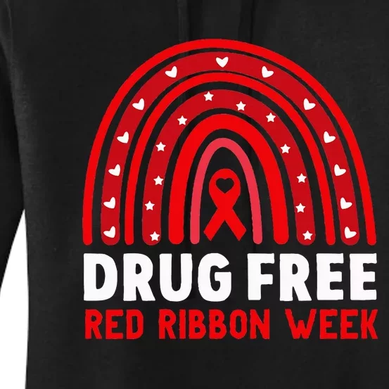 Drug Free Red Ribbon Week Awareness No To Drugs Red Rainbow Women's Pullover Hoodie