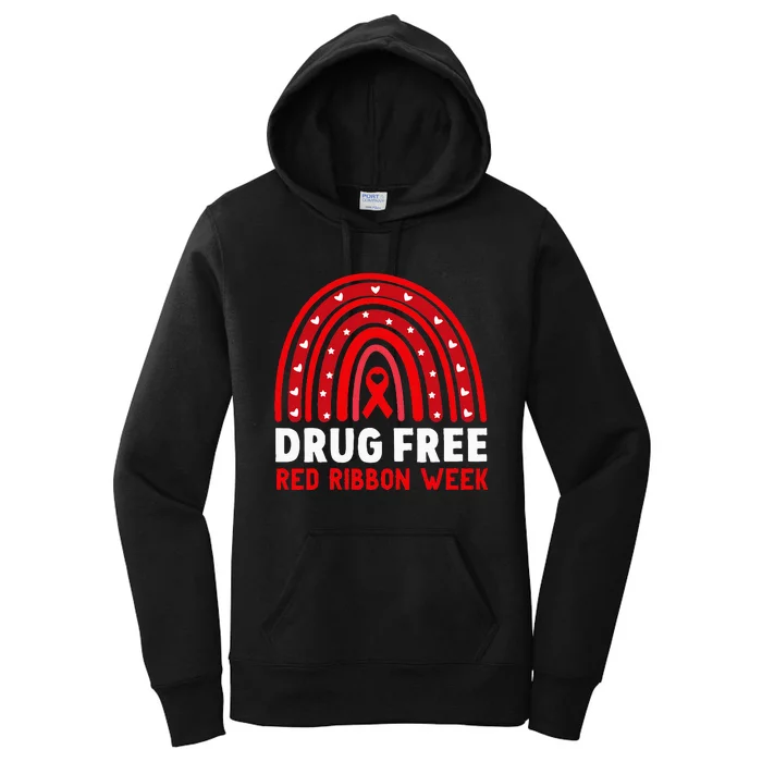 Drug Free Red Ribbon Week Awareness No To Drugs Red Rainbow Women's Pullover Hoodie