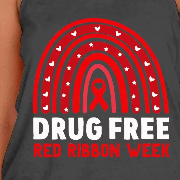 Drug Free Red Ribbon Week Awareness No To Drugs Red Rainbow Women's Knotted Racerback Tank