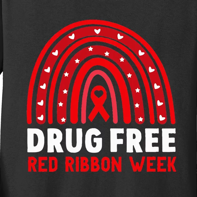 Drug Free Red Ribbon Week Awareness No To Drugs Red Rainbow Kids Long Sleeve Shirt