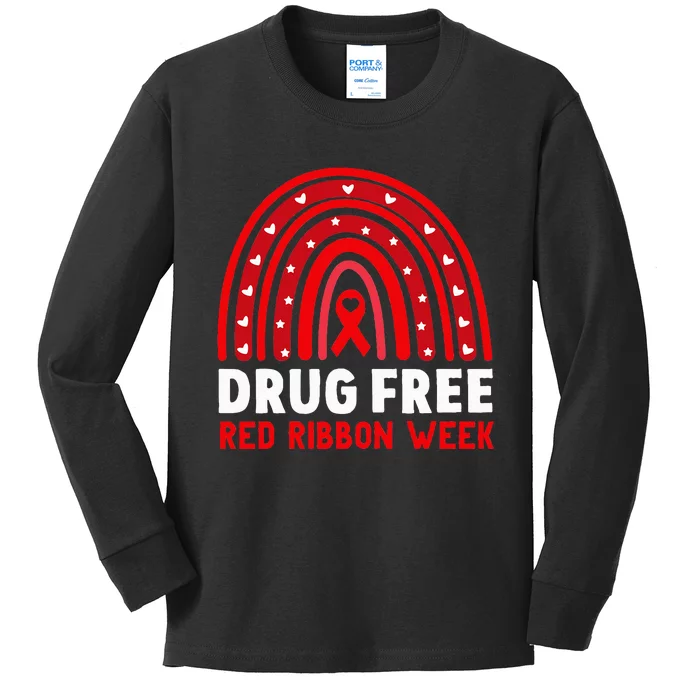 Drug Free Red Ribbon Week Awareness No To Drugs Red Rainbow Kids Long Sleeve Shirt