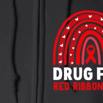 Drug Free Red Ribbon Week Awareness No To Drugs Red Rainbow Full Zip Hoodie