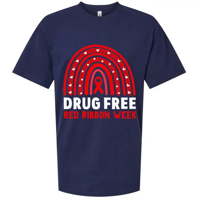 Drug Free Red Ribbon Week Awareness No To Drugs Red Rainbow Sueded Cloud Jersey T-Shirt