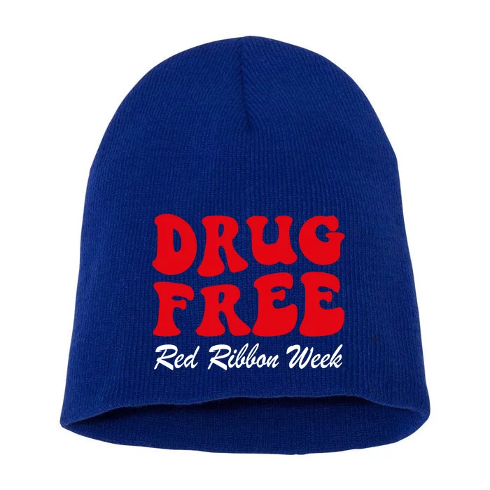 Drug Free Red Ribbon Week Awareness Say No To Drugs Wear Red Gift Short Acrylic Beanie