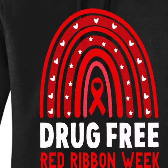 Drug Free Red Ribbon Week Awareness No To Drugs Red Rainbow Women's Pullover Hoodie