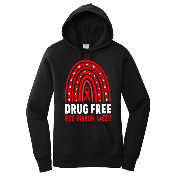 Drug Free Red Ribbon Week Awareness No To Drugs Red Rainbow Women's Pullover Hoodie