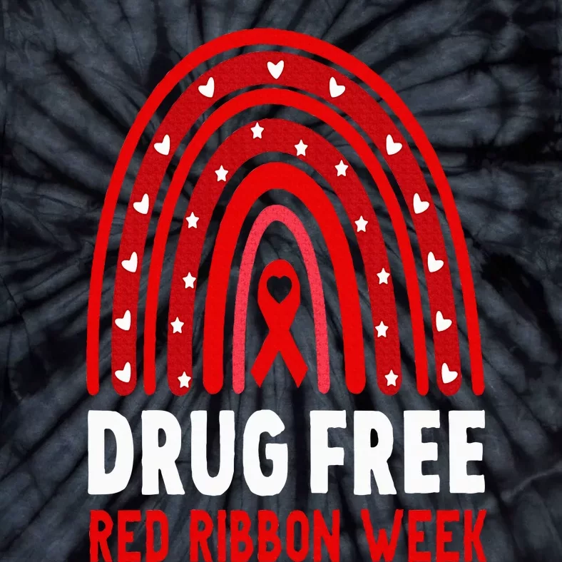 Drug Free Red Ribbon Week Awareness No To Drugs Red Rainbow Tie-Dye T-Shirt