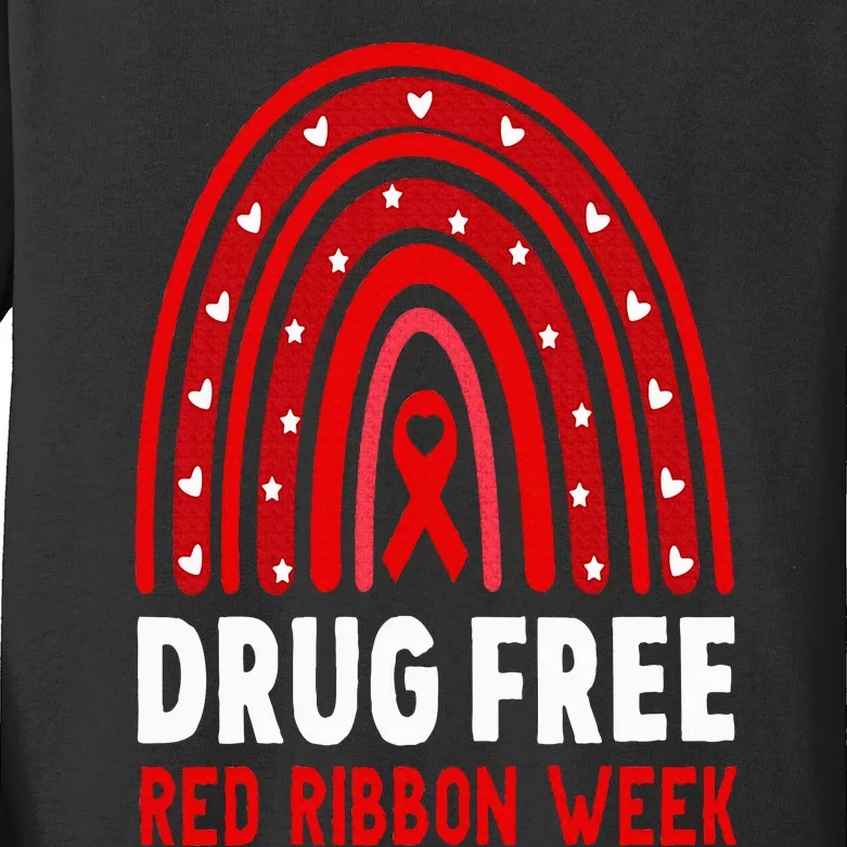 Drug Free Red Ribbon Week Awareness No To Drugs Red Rainbow Kids Long Sleeve Shirt