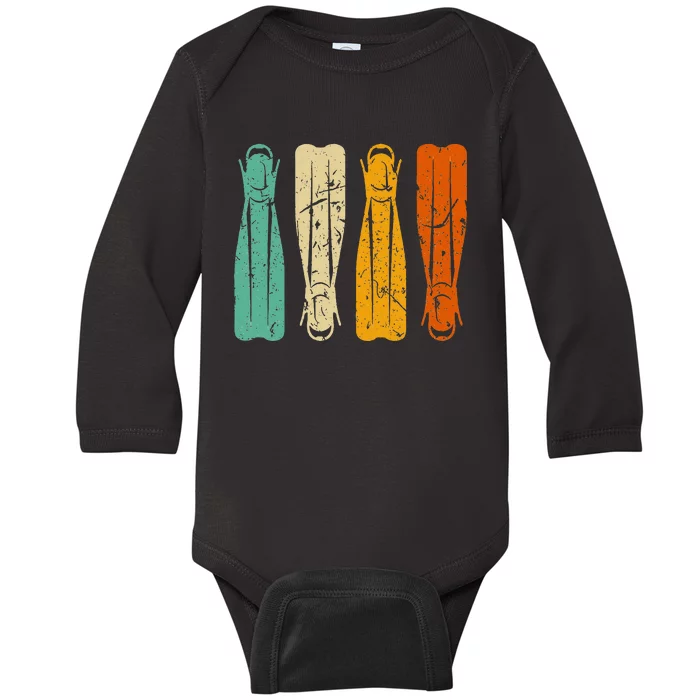 Diving Fins Retro Scuba Diving Snorkeling Diver Baby Long Sleeve Bodysuit