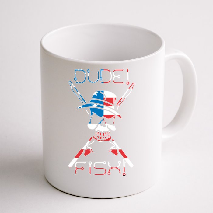 Dude Fish Skull And Fishing Rod American Flag Design Great Gift Front & Back Coffee Mug