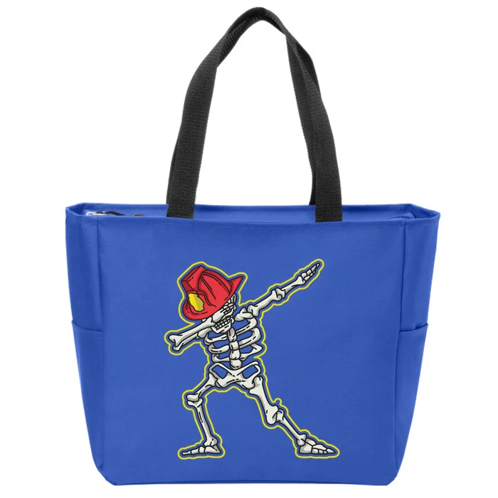 Dabbing Firefighter Skeleton Cool Scary Halloween Costume Cute Gift Zip Tote Bag