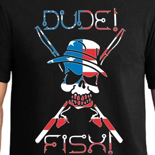 Dude Fish Skull And Fishing Rod American Flag Design Gift Pajama Set