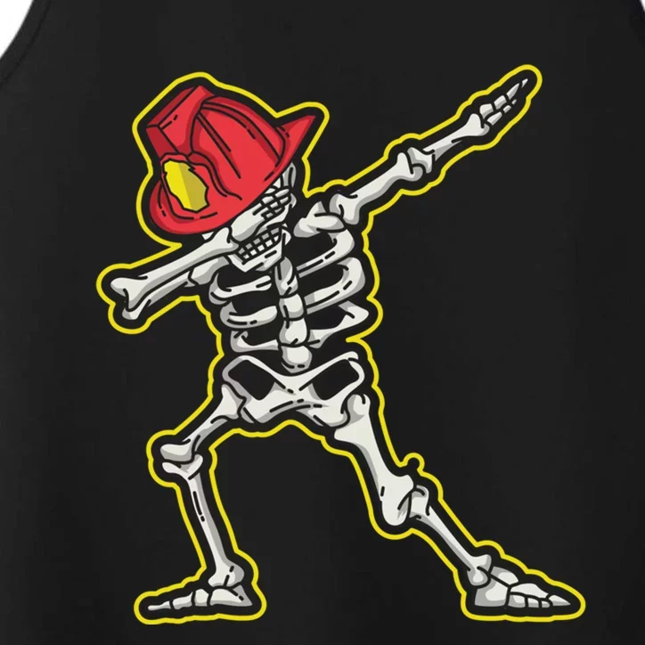 Dabbing Firefighter Skeleton Cool Scary Halloween Costume Great Gift Performance Tank