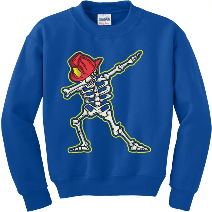 Dabbing Firefighter Skeleton Cool Scary Halloween Costume Great Gift Kids Sweatshirt