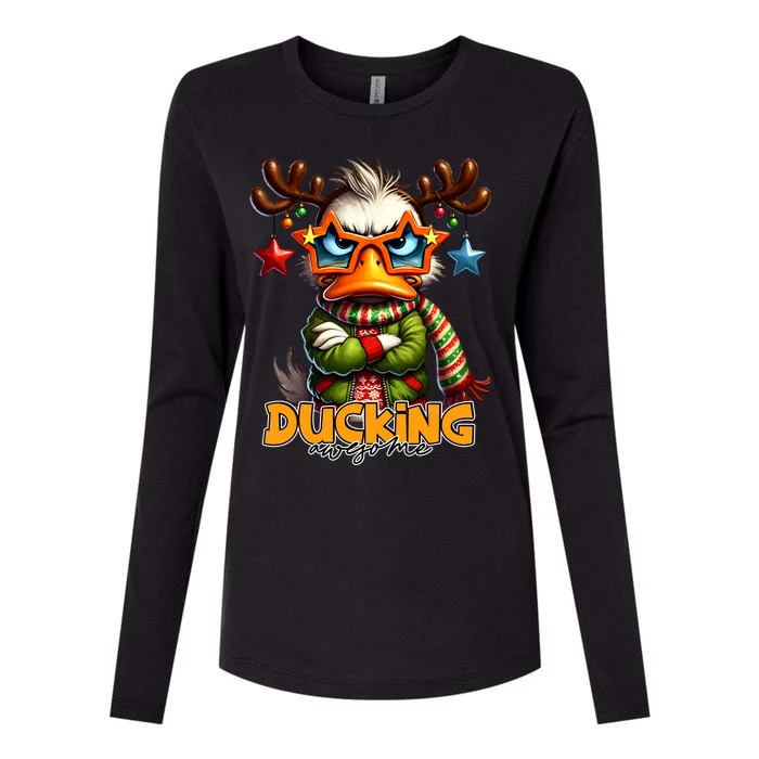 Ducking Funny Sarcastic Grumpy Duck Christmas Womens Cotton Relaxed Long Sleeve T-Shirt