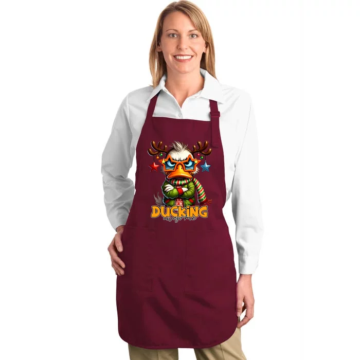 Ducking Funny Sarcastic Grumpy Duck Christmas Full-Length Apron With Pocket