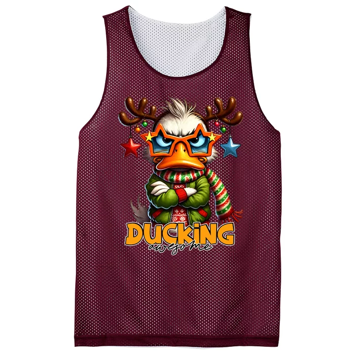 Ducking Funny Sarcastic Grumpy Duck Christmas Mesh Reversible Basketball Jersey Tank