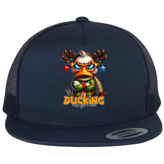 Ducking Funny Sarcastic Grumpy Duck Christmas Flat Bill Trucker Hat