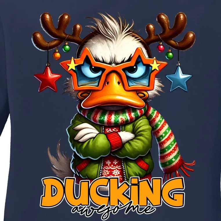 Ducking Funny Sarcastic Grumpy Duck Christmas Ladies Long Sleeve Shirt