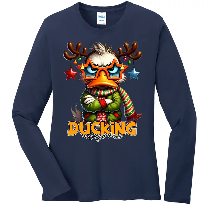 Ducking Funny Sarcastic Grumpy Duck Christmas Ladies Long Sleeve Shirt