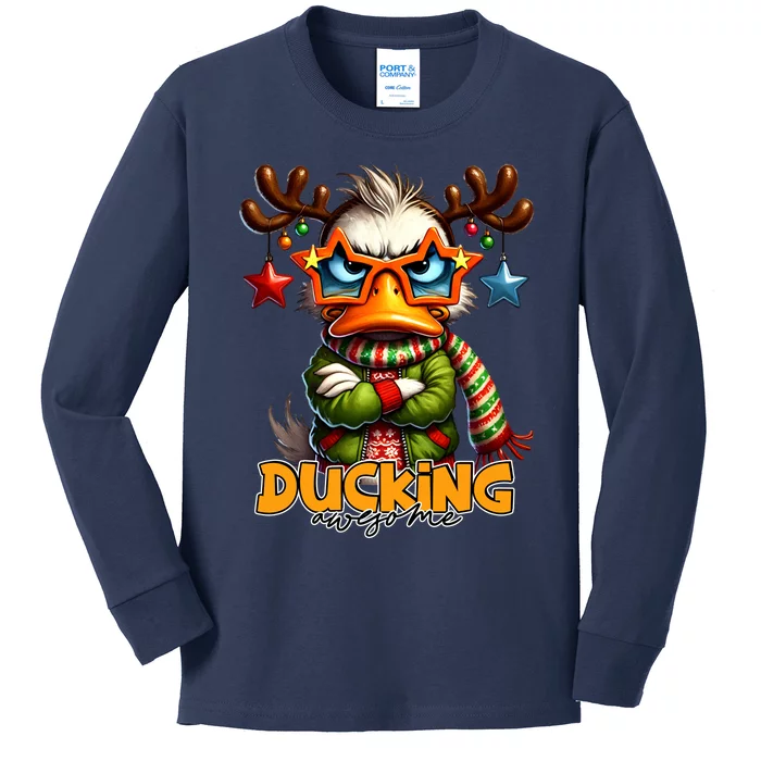 Ducking Funny Sarcastic Grumpy Duck Christmas Kids Long Sleeve Shirt