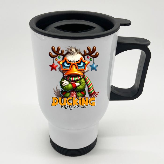 Ducking Funny Sarcastic Grumpy Duck Christmas Front & Back Stainless Steel Travel Mug