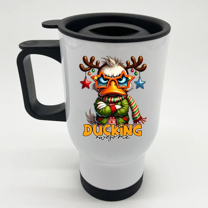 Ducking Funny Sarcastic Grumpy Duck Christmas Front & Back Stainless Steel Travel Mug