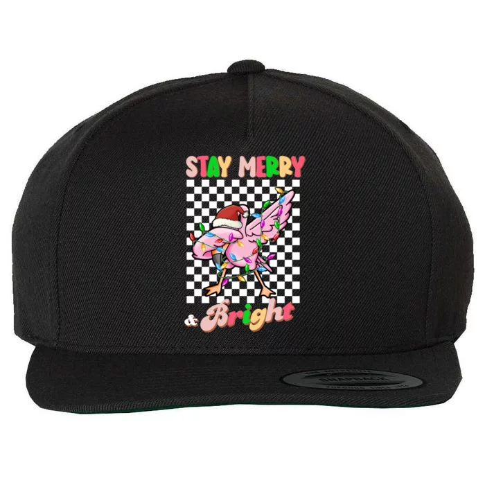 Dabbing Flamingo Stay Merry And Bright Christmas Groovy Xmas Gift Wool Snapback Cap